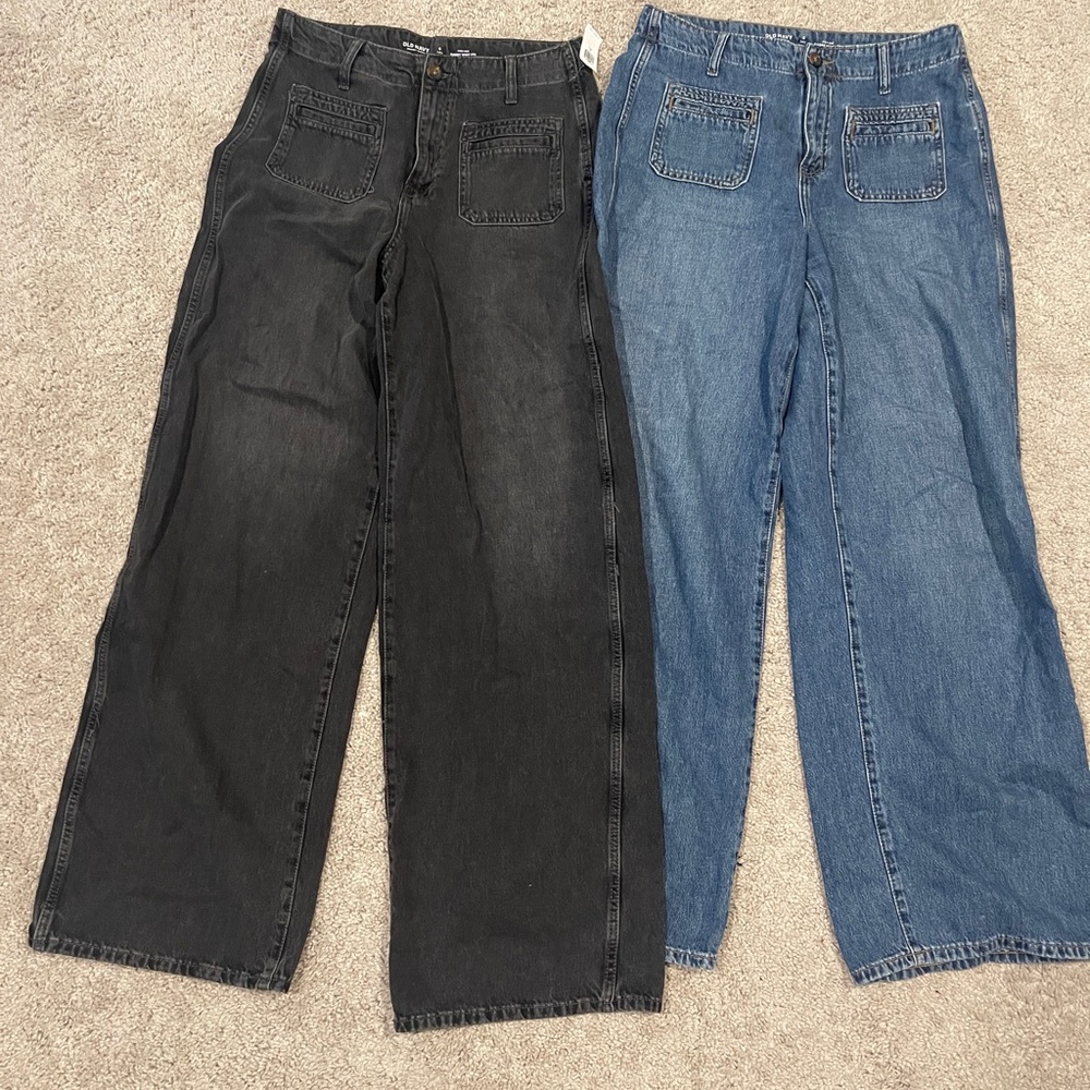 Old Navy Black and Blue Wide Leg Jeans 6 tall